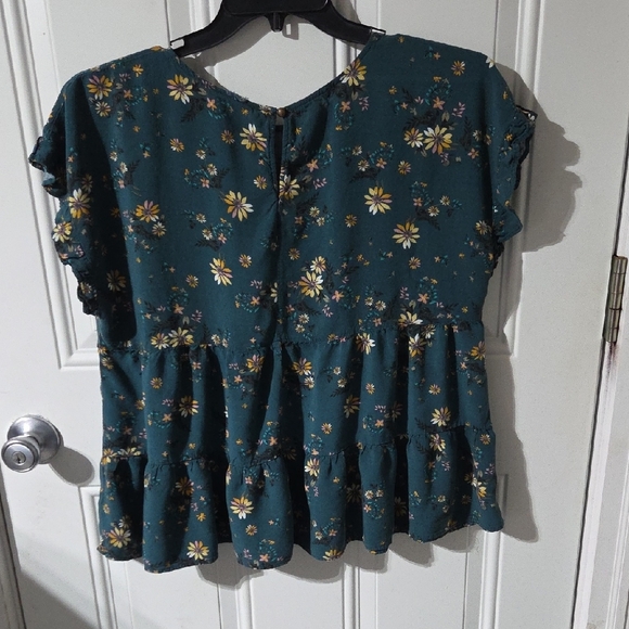 Maurices Teal Floral Ruffle Blouse - Picture 4 of 4